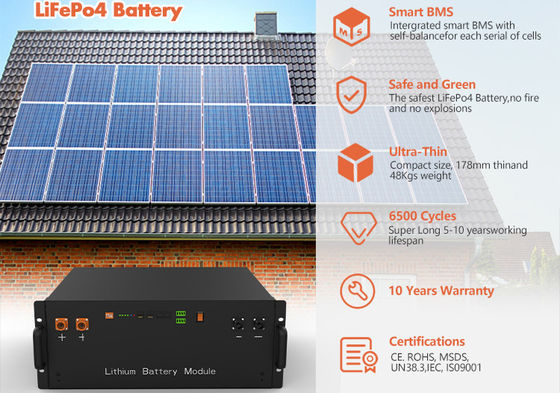 Rack Mount Lithium Ion Battery 48V 100ah 6500 Cycle Voor energieopslag thuis