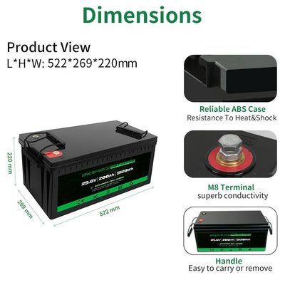 LFP 24v 200ah Lifepo4 batterij Zwart Voor huishoudelijke apparaten Zonne-energieopslagsysteem